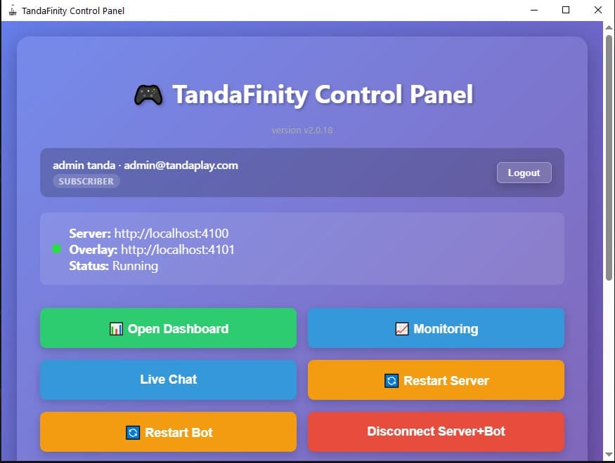 Tampilan TandaFinity Control Panel